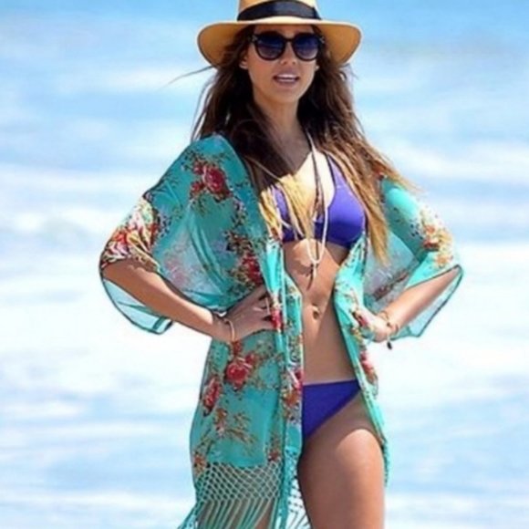 Floral Swim Cover Up Beach Wrap Sarong BOHO Floral Maxi - Picture 5 of 14